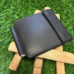 黒　ブラック　マネークリップ　がま口　ハンドメイド　三つ折り財布