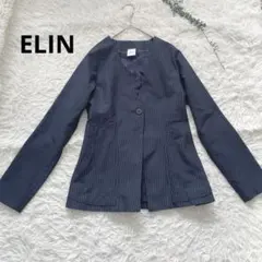 ELIN ノーカラージャケット ストライプ シェイプ ネイビー レディース Sのサムネイル