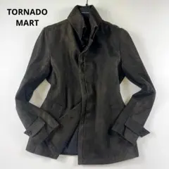トルネードマート マイクロスエード スタンドカラーコート 比翼 転写プリント 茶