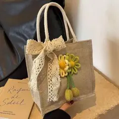 刺繍 レース付きトートバッグ（※装飾品は付属しません）可愛い 通勤・通学・デイリ
