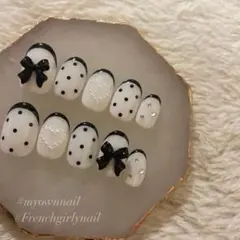 フレンチ ガーリー ドット 韓国 リボン 量産 ネイル ♡