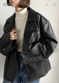 Javaコラボ　フェイクレザーダブルライダースジャケット　ブラック