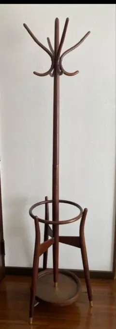 木製コートラック 傘立て付きミッドセンチュリーデザイン店舗什器　ヴィンテージ
