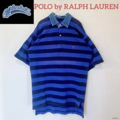 90s POLO RALPH LAUREN 襟デニム ボーダー 半袖ポロシャツ