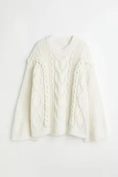 H&M 白ニット　ケーブルニット　セーター