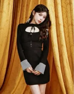 Darichフロントオープンニットミニワンピース ブラック