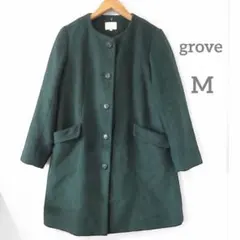 grove グローブ ノーカラーコート 襟なし Mサイズ アイビーグリーン