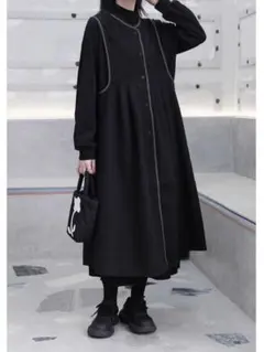 高級感 ジャンパースカート フリー ロング丈 着痩せ効果 ノースリーブ ボタン