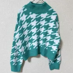 Art Class 千鳥格子柄 モックネック ニット セーター L 10/12