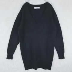 【ローリーズファーム】膝丈 長袖 ニット ワンピース Vネック L ブラックのサムネイル