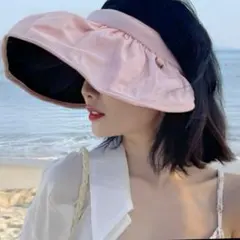 2way 大きなつば サンバイザー カチューシャ 日焼け防止 ハット 折り畳み可