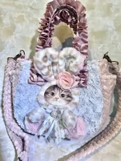 コヤンイサムチョン　ショルダー付きサイドポケットファーバッグ　サバ猫ちゃん