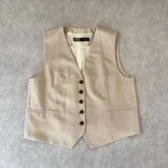 美品 ZARA テーラード 麻 リネン ベスト ジレ 大きいサイズ XL