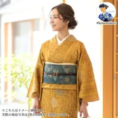 着物 正絹 朱珍 華紋 唐草柄 黄土色 アンティーク着物 A-2136