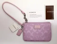 COACH■ミニポーチ／ストラップ付■ピンク／シグネチャー コインケース／コーチ