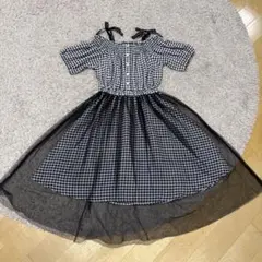 ALGYオフショルダー チェック柄ワンピース 半袖