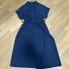 ネイビー シャツワンピース 半袖 M