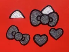 うちわデコ パーツ ねこ耳黒グレー5点セット