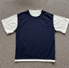 重ね着風Tシャツ　S（155-165）　ネイビー