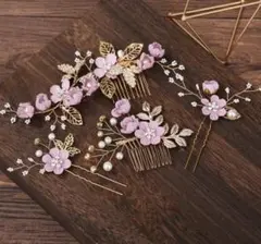 かんざし　髪飾り 花 ヘアピン 結婚式 振袖 着物 袴 卒業式　紫　パープル