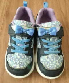 ムーンスター　リボン柄スニーカー 18cm ブルー　パープル