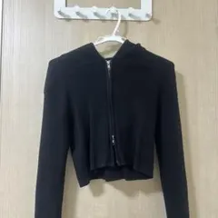 Brandy Melville リブニット ジップアップパーカー ブラックのサムネイル