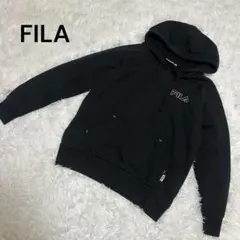 FILA フーディー パーカー ブラック M相当　裏起毛 刺繍ロゴ