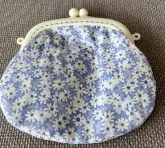 ハンドメイド青い花柄がま口