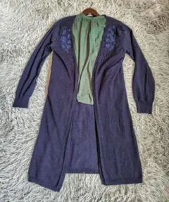 PROPORTION プロポーション 花柄刺繍付き　ネイビー　ロングカーディガン