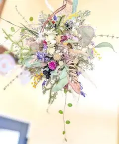 108.【個性的✕ドライフラワー✕スワッグ】ナチュラル リース 横長