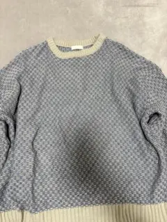 earth music &ecology青とベージュのツイードセーター