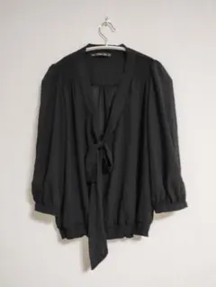 ZARA V襟 リボンタイ　七分袖ブラウス　黒　M 即購入OK