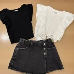 ZARA 150３点セット　フリル袖トップス & デニムスカート セット
