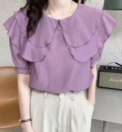 ［No.49］ABITOKYO 半袖ブラウス　ダブルビックフリル衿ブラウスのサムネイル