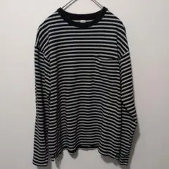 bouo 黒と白のストライプ 長袖カットソー