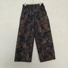 りえ様専用 着物地リメイクのワイドパンツ 本絹紬 ネイビー花柄