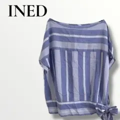 INED イネド　ストライプ　ブルー　ホワイト　綿素材　半袖カットソー　Mのサムネイル