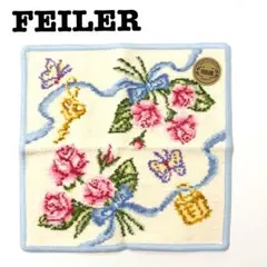 【未使用品】FEILER フェイラー タオルハンカチ 花柄 リボン柄 シュニール