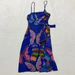美品 Desigual 蝶々 ビーチ ワンピース 22S ブルー M 総柄のサムネイル