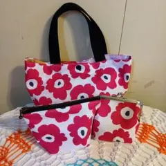 ハンドメイド 花柄 トートバッグ ポーチ 3点セット
