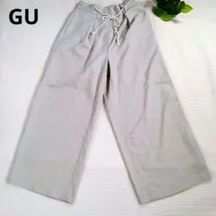 GU/ワイドパンツ【M】ドローストリング/ライトグレー/ウエストゴム/ジーユー