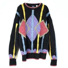 80s-90s A.J.TREMONT 立体編み 3Dデザインニット 幾何学模様