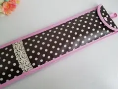 ループ付き23桁用そろばんケース☆チョコドット&レース　ハンドメイド　女の子用のサムネイル