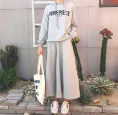 部屋着セットアップ パーカー スカート スウェット グレー ルームウェア L