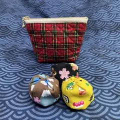 チェック柄キルティングポーチ・お手玉3個セット