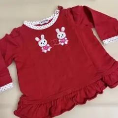 ミキハウス　赤　うさこ刺繍の長袖Tシャツ
