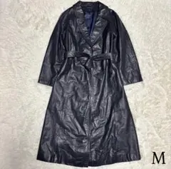【vintage】牛革 本革 マキシ丈カウレザーガウンコート 日本製 藍色 M