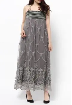 グレースコンチネンタル　刺繍チュールロングドレス