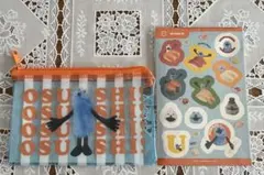 スシロー × パペットスンスン コラボ限定 クリアポーチ&シール ブルー