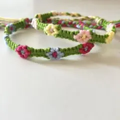 お花 ミサンガ (同デザイン2本セット)オレンジ＆ピンク系 即購入